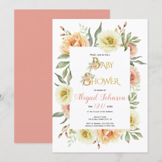 Invitation Baby shower de fleurs d'aquarelle pour filles