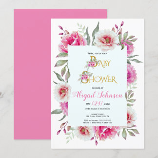 Invitation Baby shower de fleurs d'aquarelle rose pour filles