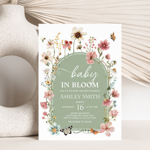 Invitation Baby shower de fleurs de bébé vert Sage