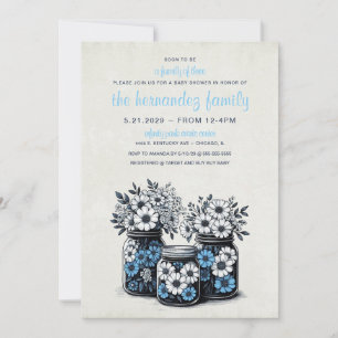 Invitation Baby shower de fleurs de bocal Mason bleu