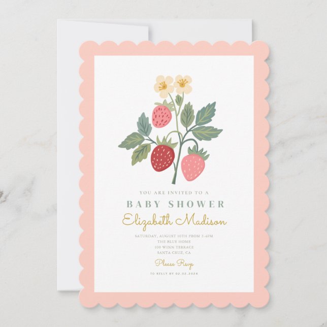 Invitation Baby shower de fleurs de bouquet de fraises (Devant)
