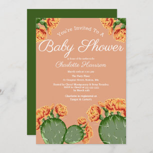 Invitation Baby shower de fleurs de cactus à l'élégance bohèm