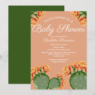 Invitation Baby shower de Fleurs de Cactus Élégant Bohème