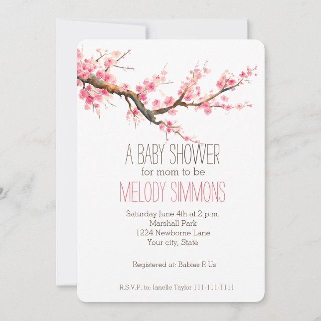 Invitation Baby shower de fleurs de cerisier (Dos)
