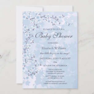 Invitation Baby shower de fleurs de cerisier bleu