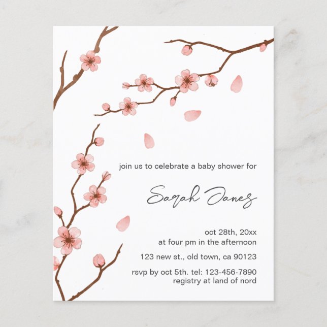 Invitation Baby shower de fleurs de cerisier budge (Devant)