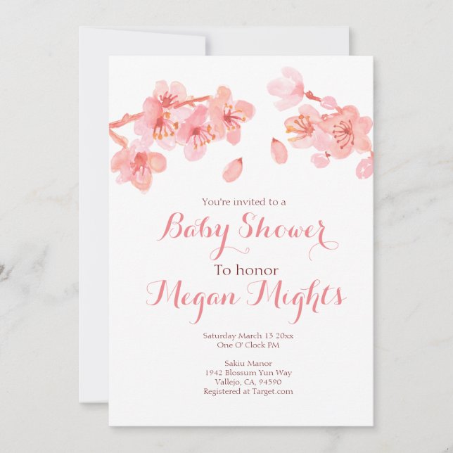 Invitation baby shower de fleurs de cerisier rose (Devant)
