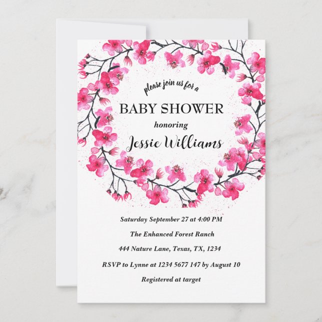Invitation Baby shower de fleurs de cerisier Sakura (Devant)