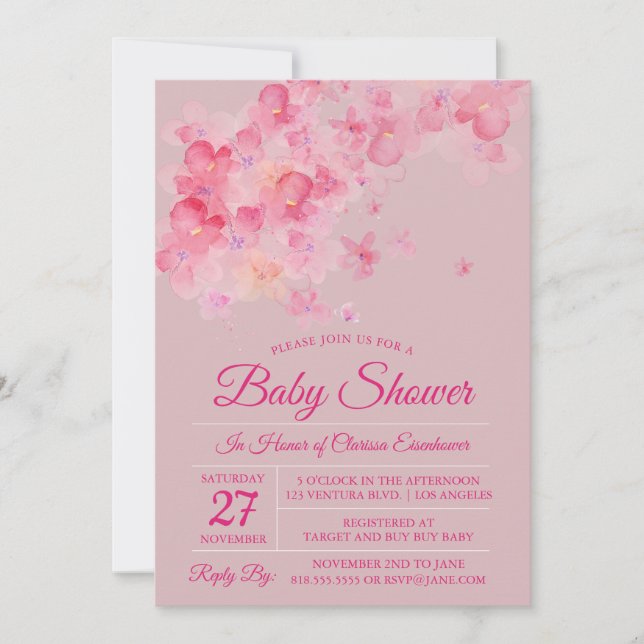 Invitation Baby shower de fleurs de cerisiers d'aq (Devant)
