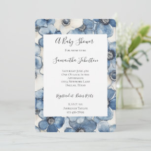 Invitation Baby shower de fleurs de Denim bleu blanc