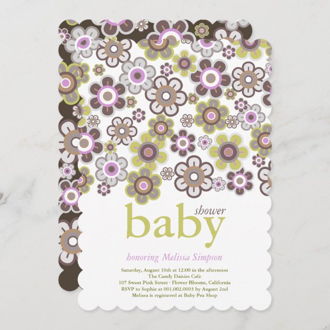 Invitation Baby shower de fleurs de marguerites violettes (Devant / Derrière)