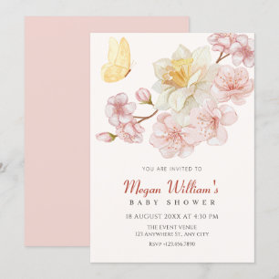 Invitation Baby shower de fleurs de pêche