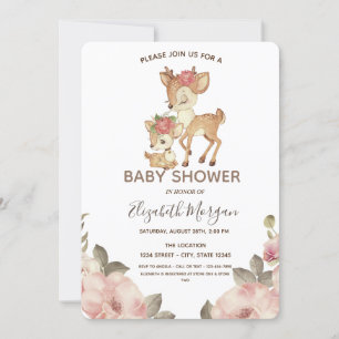Invitation Baby shower de fleurs de rennes mignonnes