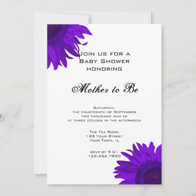 Invitation Baby shower de fleurs de soleil violet Pop Art (Devant)