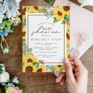 Invitation Baby shower de fleurs de tournesol vertes