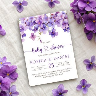 Invitation Baby shower de fleurs de violet délicates au print