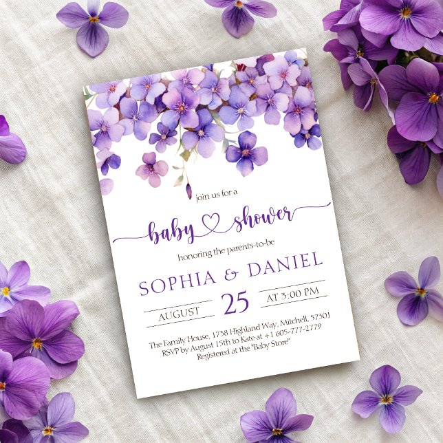 Invitation Baby shower de fleurs de violet délicates au print (Spring Delicate Violet Flowers Baby Shower Invitation)
