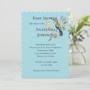 Invitation Baby shower de fleurs d'Hydrangea de colibri bleu