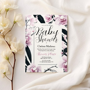 Invitation Baby shower de fleurs d'orchidée noire rose aquare