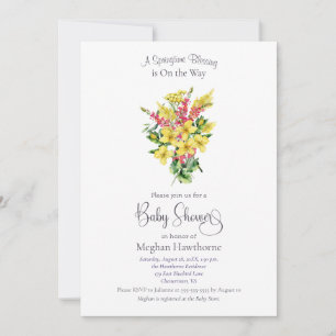 Invitation Baby shower de fleurs du printemps jaune