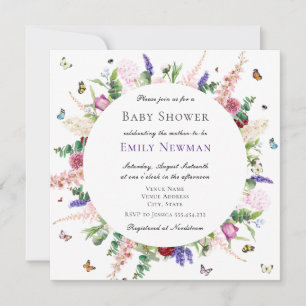 Invitation Baby shower de fleurs et papillons roses