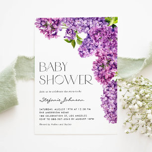 Invitation Baby shower de fleurs Lilac d'aquarelle violette