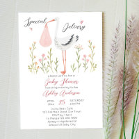 Baby shower de fleurs printanières de cigogne spéc