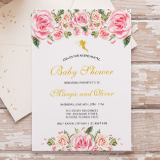 Invitation Baby shower de fleurs rose enchanté