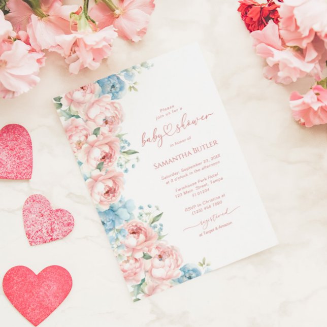 Invitation Baby shower de fleurs rose et bleu (Créateur téléchargé)