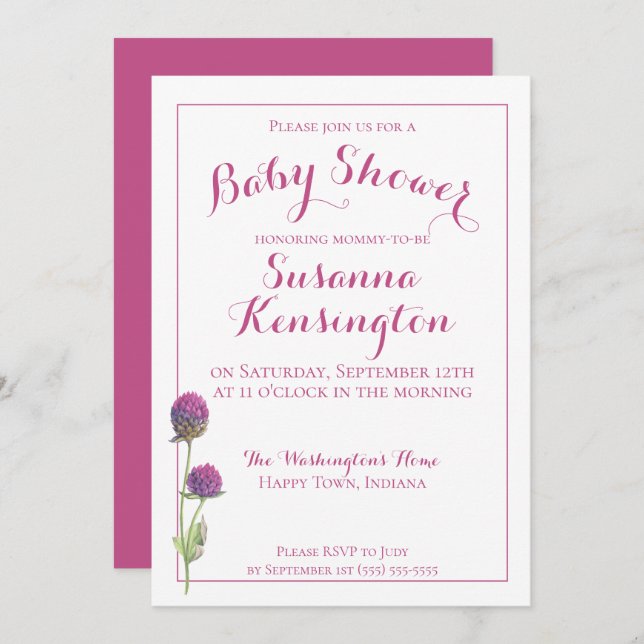 Invitation Baby shower de fleurs rose Fleur sauvage aquarelle (Devant / Derrière)