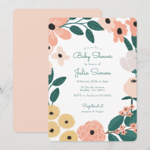 Invitation Baby shower de fleurs rose jaune peint