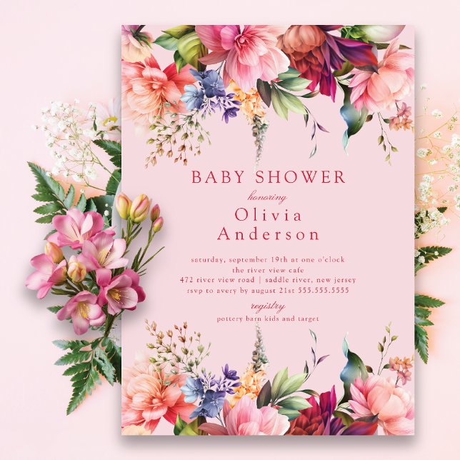 Invitation Baby shower de fleurs roses (Créateur téléchargé)