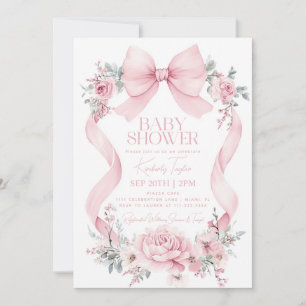 Invitation Baby shower de fleurs Roses Coquette Bow rose