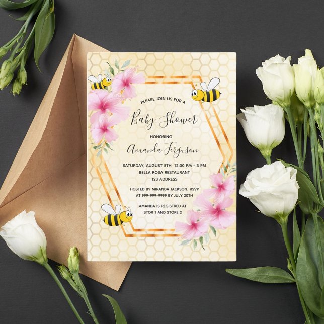 Invitation Baby shower de fleurs roses de nid d'abeille (Créateur téléchargé)