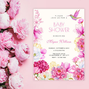 Invitation Baby shower de fleurs roses en fleurs