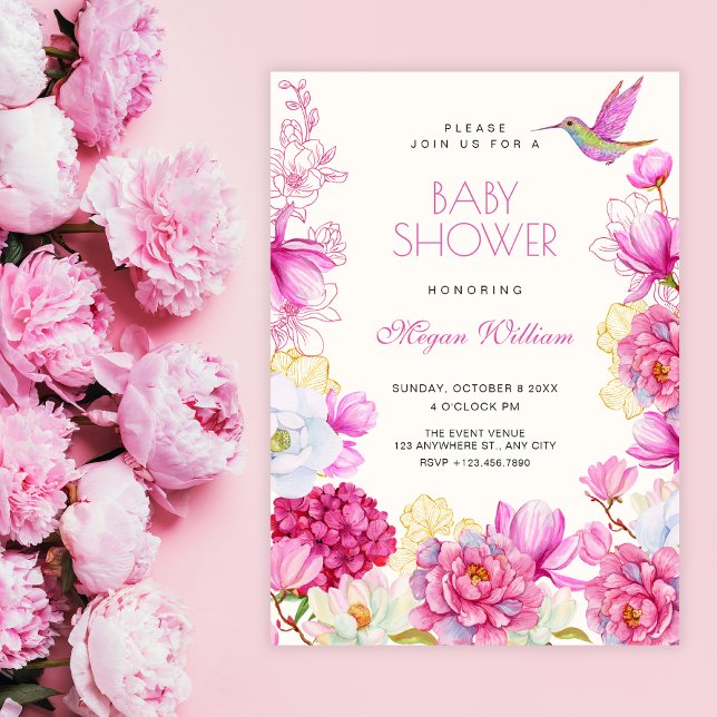 Invitation Baby shower de fleurs roses en fleurs (Créateur téléchargé)