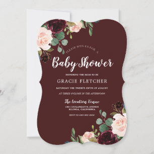 Invitation Baby shower de fleurs rousses de vin de Bourgogne