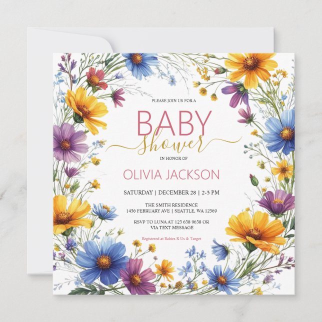 Invitation Baby shower de fleurs sauvages (Devant)