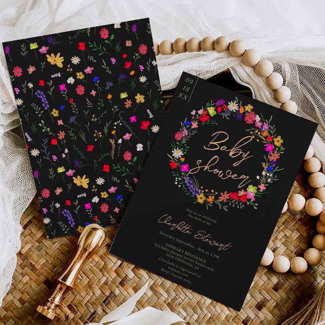 Invitation Baby shower de fleurs sauvages chics et vives (Créateur téléchargé)