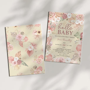 Invitation Baby shower de fleurs séchées tropicales en terre