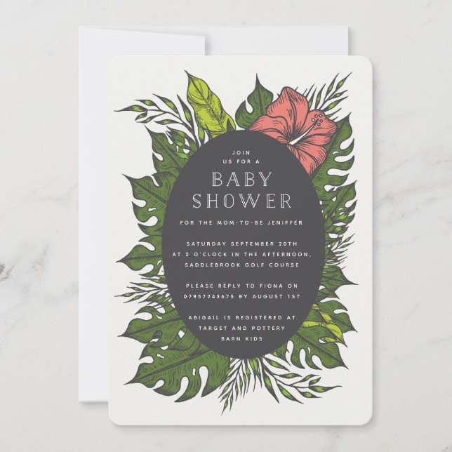 Invitation Baby shower de fleurs tropicales (Devant)
