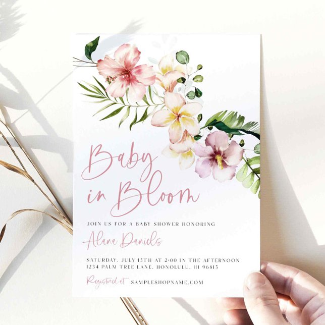 Invitation Baby shower de fleurs tropicales, bébé en fleur (Créateur téléchargé)