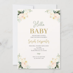 Invitation Baby shower de fleurs vertes Sage
