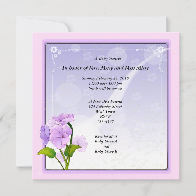 Invitation Baby shower de fleurs violettes (Devant)