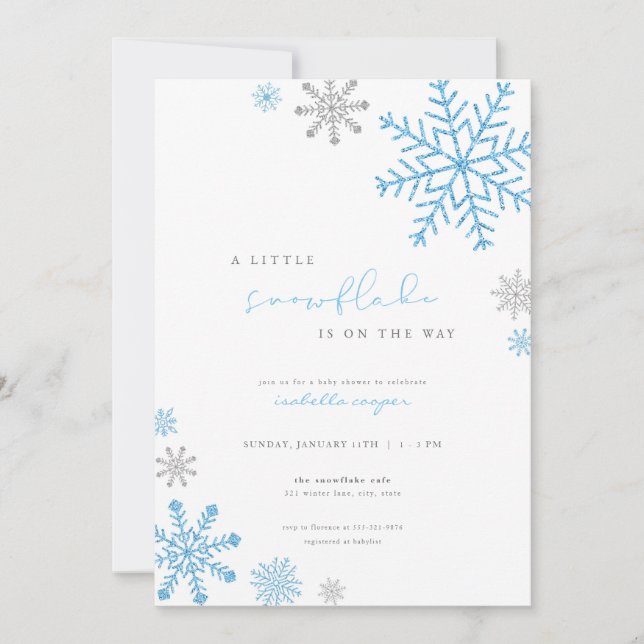 Invitation Baby shower de Flocon de neige Bleu petit garçon I (Devant)