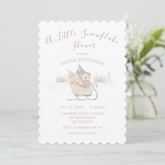 Invitation Baby shower de Flocon de neige de Little Bear (Debout devant)