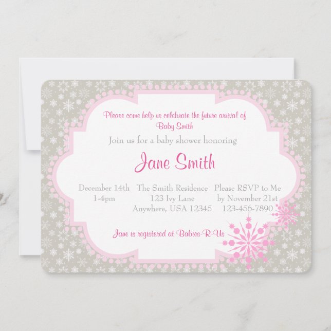 Invitation Baby shower de flocon de neige gris et  (Devant)