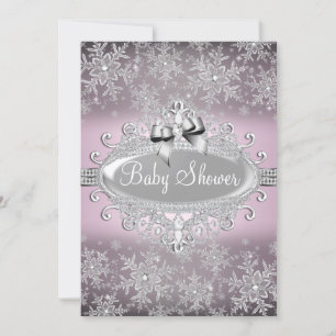 Invitation Baby shower de flocon de neige rose en 