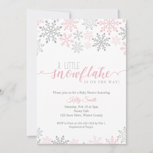Invitation Baby shower de flocons de neige, Petite fille, hiv (Devant)