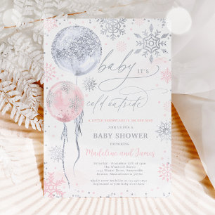 Invitation Baby shower de flocons de neige rose hiver